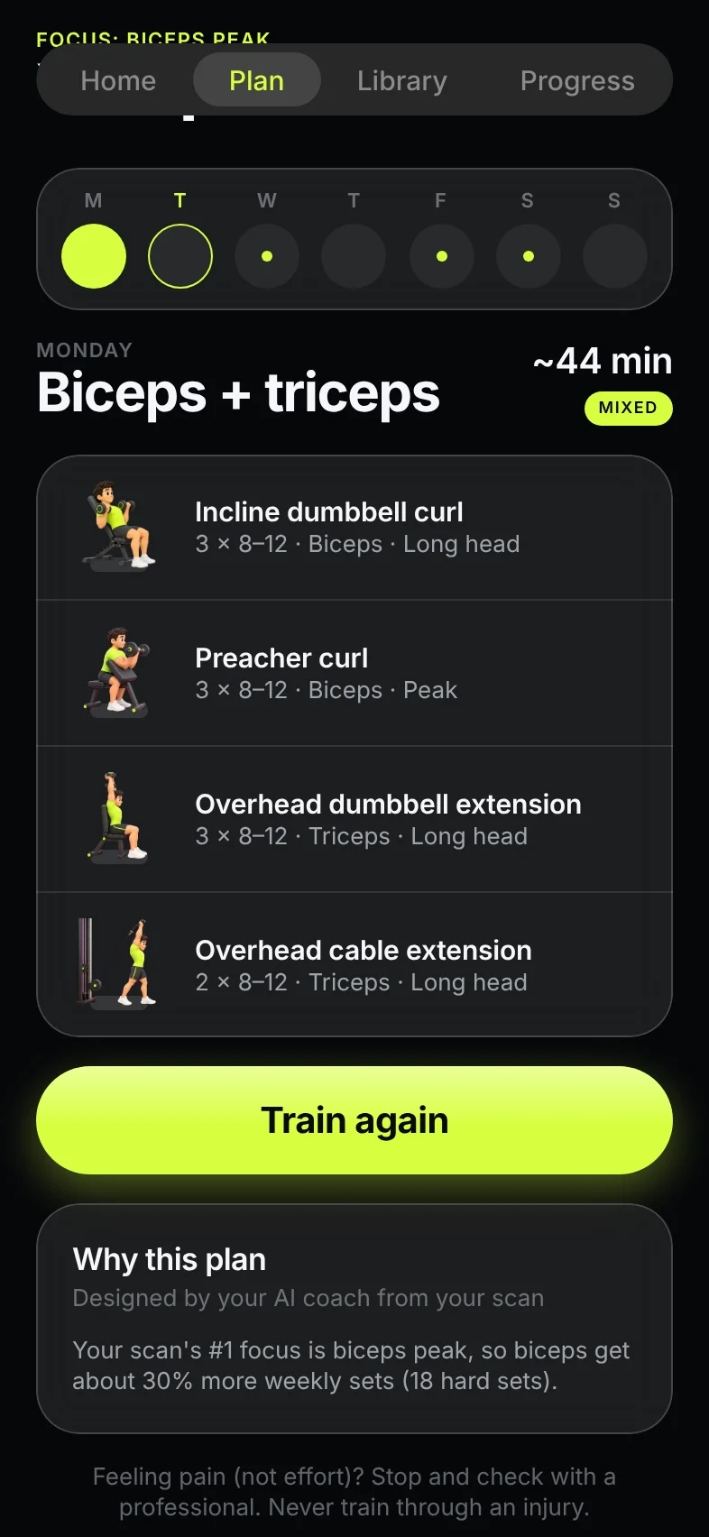 Weekly training plan built from the scan